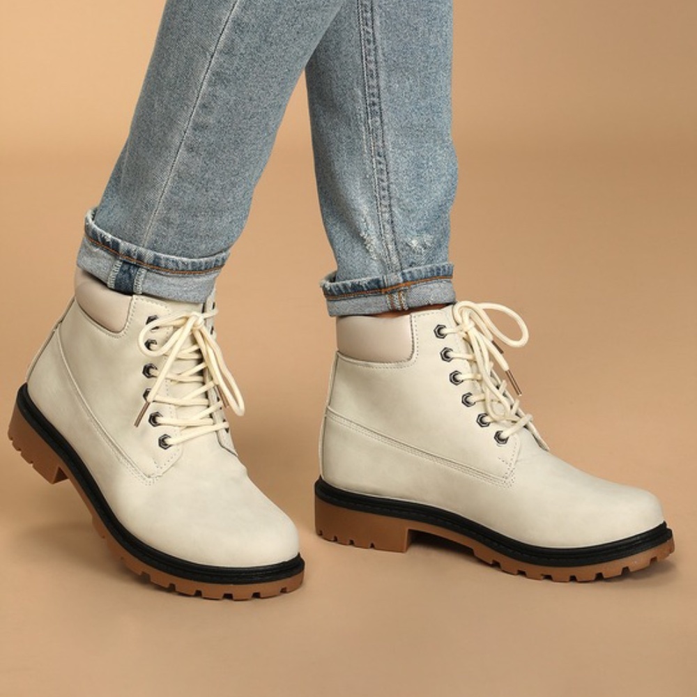 Lulus - Tiana Bone Lace-Up Ankle Boots